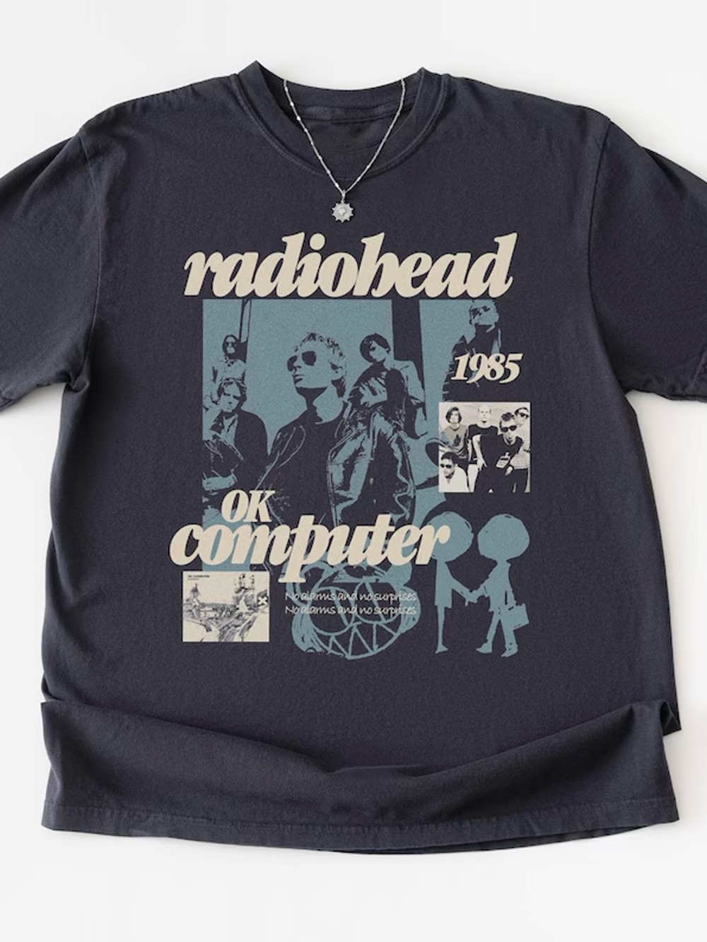Radiohead OK Computer Alt Rock Band Merch Black Graphic Tee